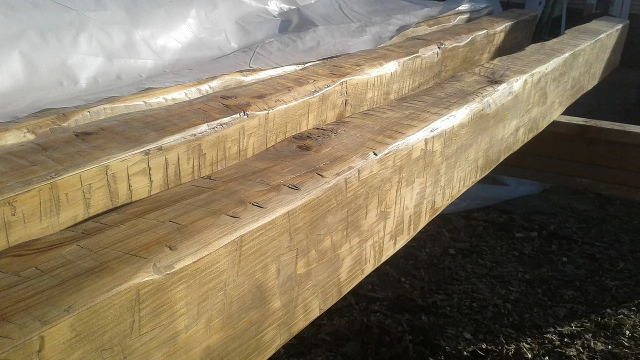 A finished built-up beam showing its crowned profile.