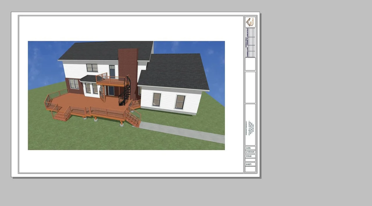 The deck design model open on screen during the drawing stage.