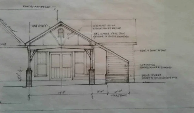 A hand-drawn elevation of the proposed carport with notes on the framing.